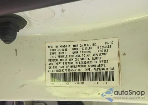 2014 Honda Accord Sport из США, поврежденный, VIN 1HGCR2F50EA047176